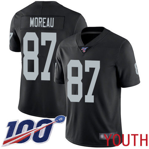 Oakland Raiders Limited Black Youth Foster Moreau Home Jersey NFL Football #87 100th Season Vapor Jersey